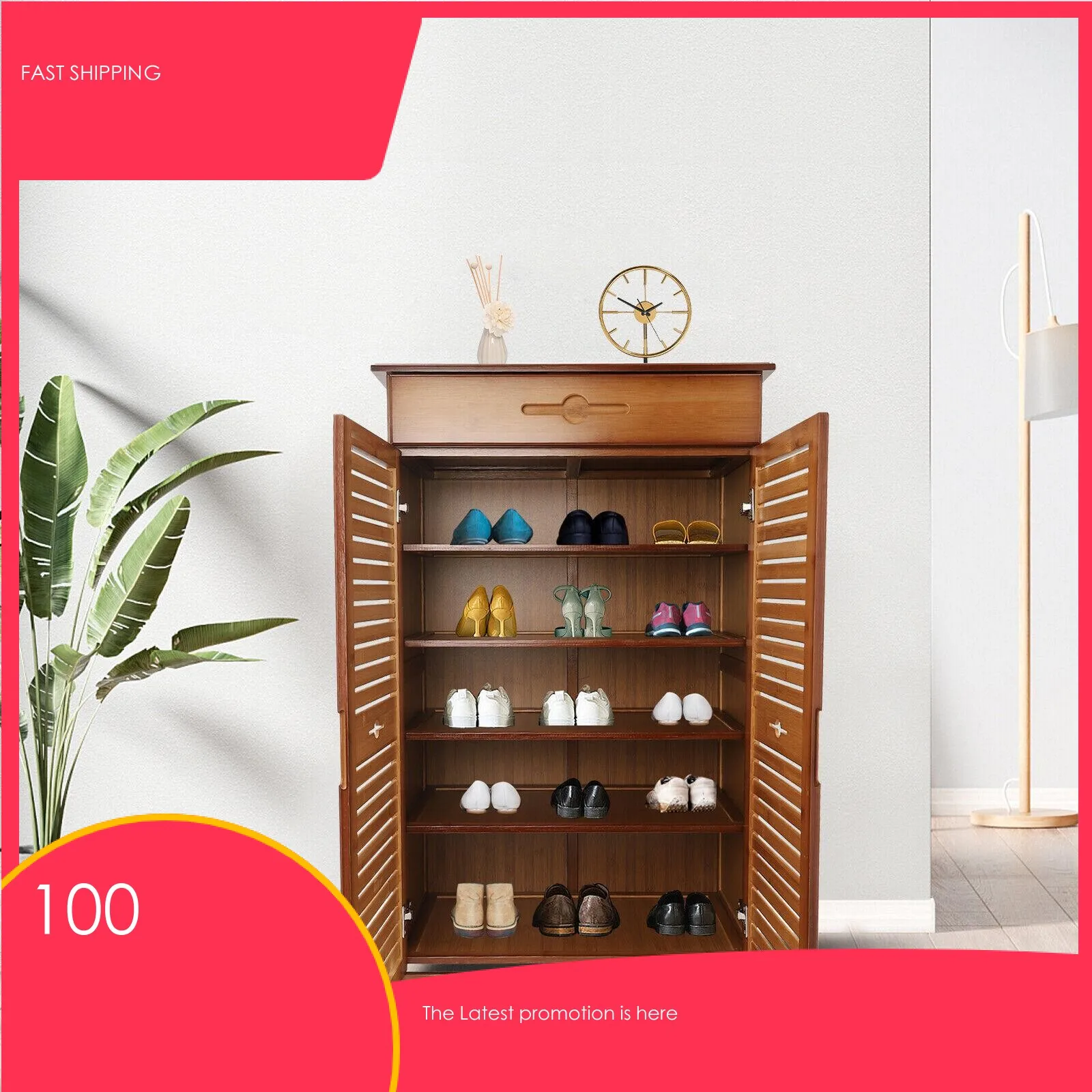 5 Tier Bamboo Shoe Rack Entryway Shoe Organizer with Drawer Storage Cabinet Shoe Case Shelf Bookcase Storage Save Space Durable