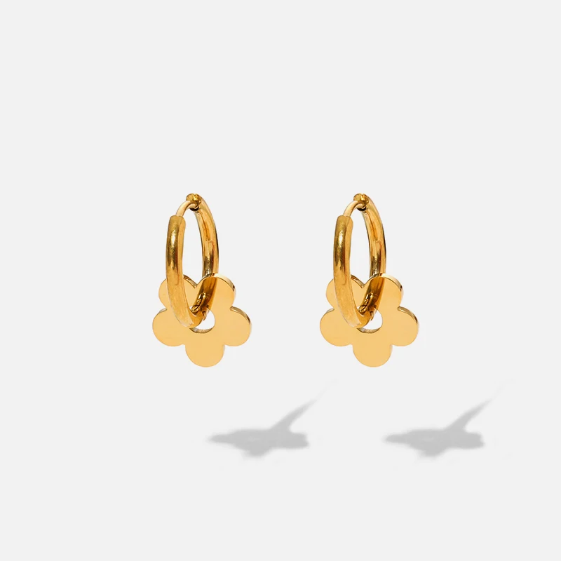 EILIECK 316L Stainless Steel Heart Pearl Rose Flowers Hoop Earrings For Women Fashion Trendy Non-fading Gold Color Ears Jewelry