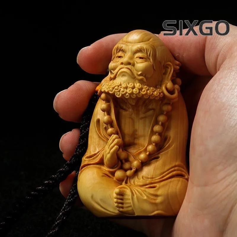 1Pc 7cm Chinese Boxwood Patriarch Bodhidharma Ornaments Handmade Carving Gifts