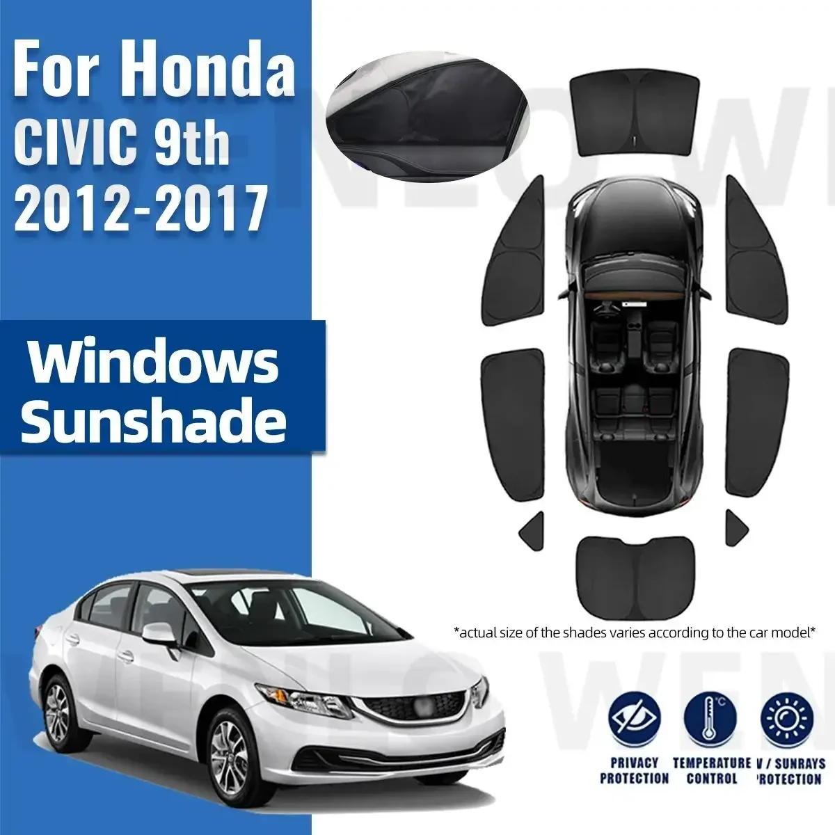 For Honda CIVIC 9th 2012 2013 2014 2015 Full Cover Car Sunshade Front Windshield Frame Curtain Rear Side Window Sun Shade Visor