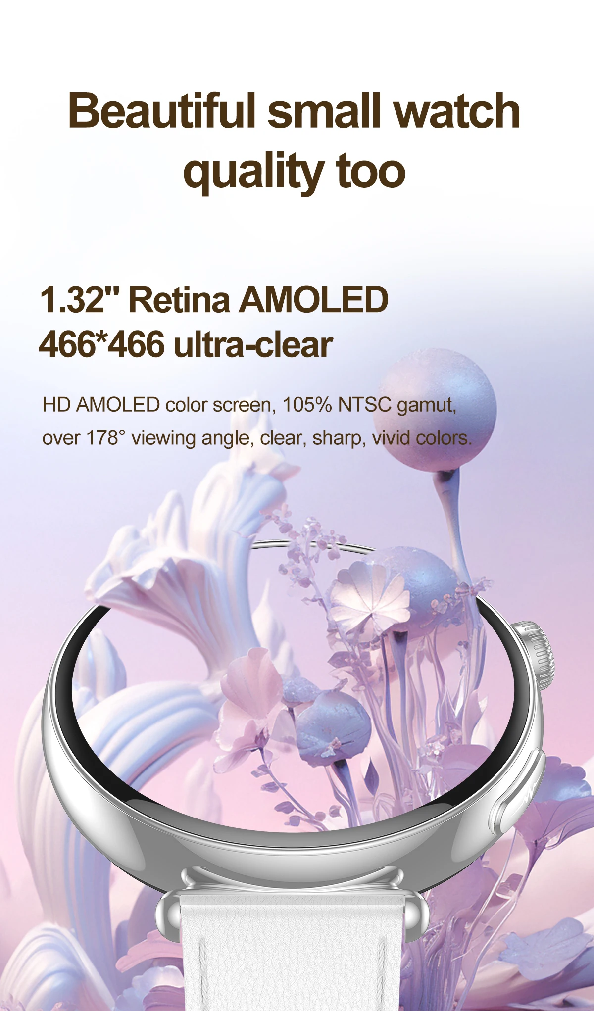 Luxus-Diamant-Smartwatch für Damen, 1,32 Zoll AMOLED-Bildschirm, Herzfrequenz- und Blutdruckmessung, Gesundheitsmonitor, IP68 wasserdicht, Sportuhr – Detail 3