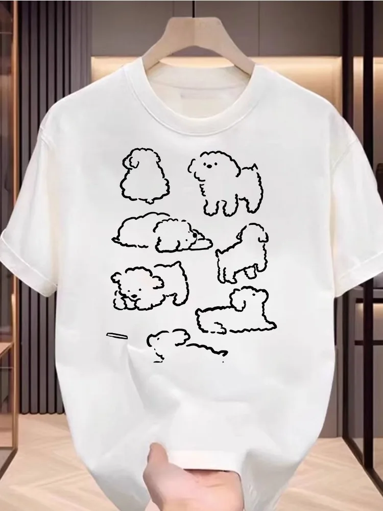 

Женская повседневная футболка с круглым вырезом, хлопковый топ с милым принтом собаки и короткими рукавами, модный и удобный топ-рубашка больших размеров