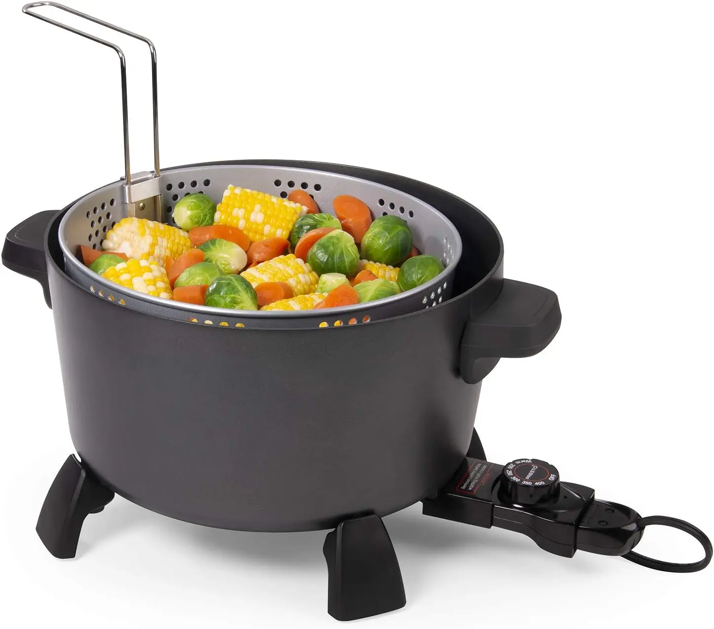 Chaleira de cozinha de 10 quartos XL multifogão, vaporizador, fritadeira preta