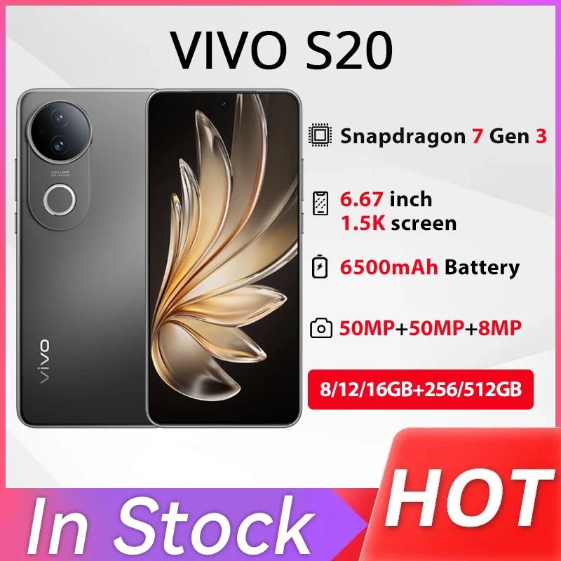 Оригинальный мобильный телефон VIVO S20 5G Snapdragon 7 Gen3, 6,67 дюйма, AMOLED-камера 50 МП, 90 Вт, 6500 мАч, аккумулятор