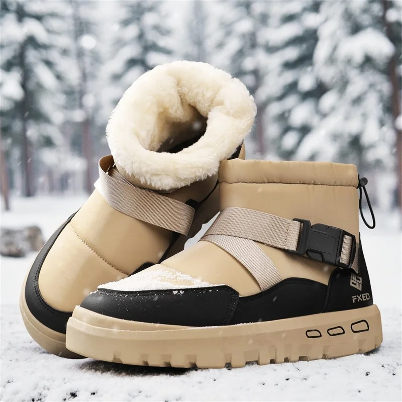 

Warm Fur Men's Snow Boots Autumn and Winter Thickened Fashion Casual Shoes Bakers Fur-Lined Thickened Mid-Calf Cotton Shoes