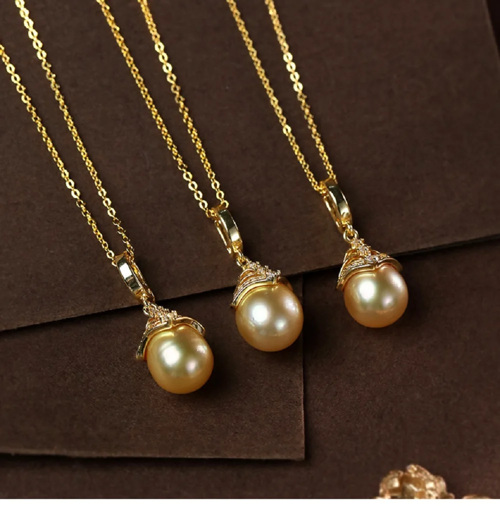 

Fashion/New Pendant AAAA 11-12mm Natural Nanyang Gold Pearl Pendant 18in/925s