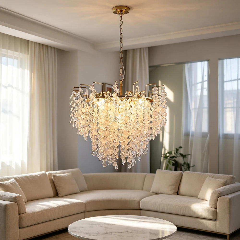 Crystal/Glass Waterfall Chandelier Modern Luxury Gold Lamp Cascading Shimmer Hanging Lamp For Living Room Bedroom Dining Room
