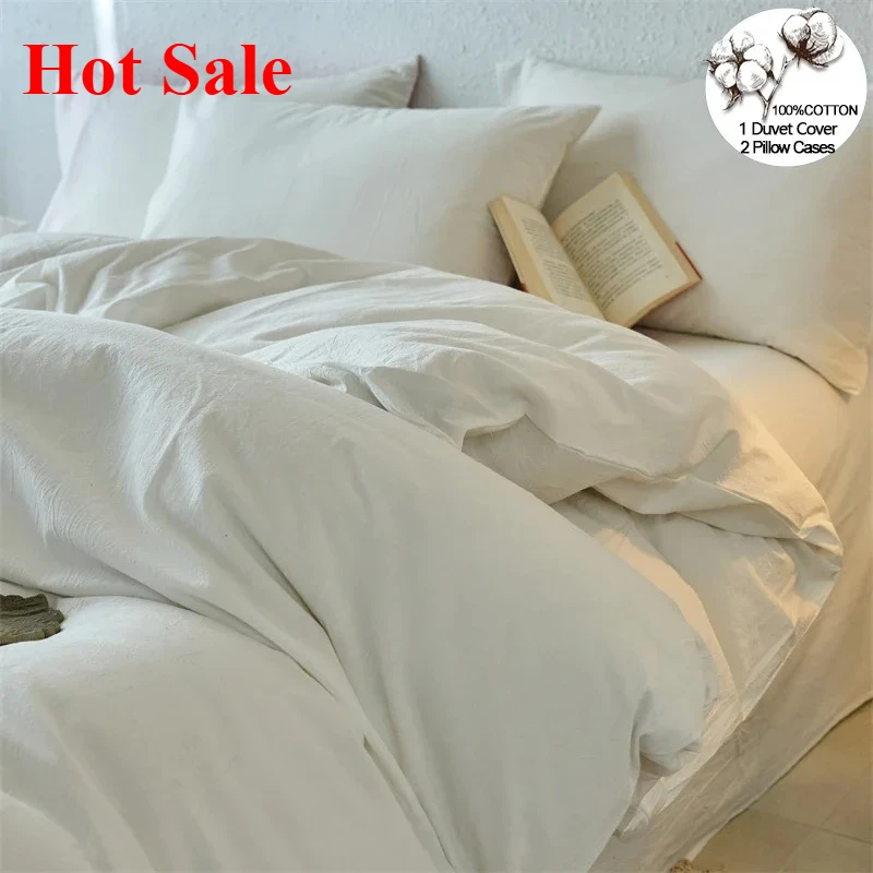 Premium 100% Washed Cotton Yarn-Dyed 4-Piece Duvet Set (1 Duvet Cover + 2 Pillowcases + 1 sheet), Ultra-Soft Bedding Set