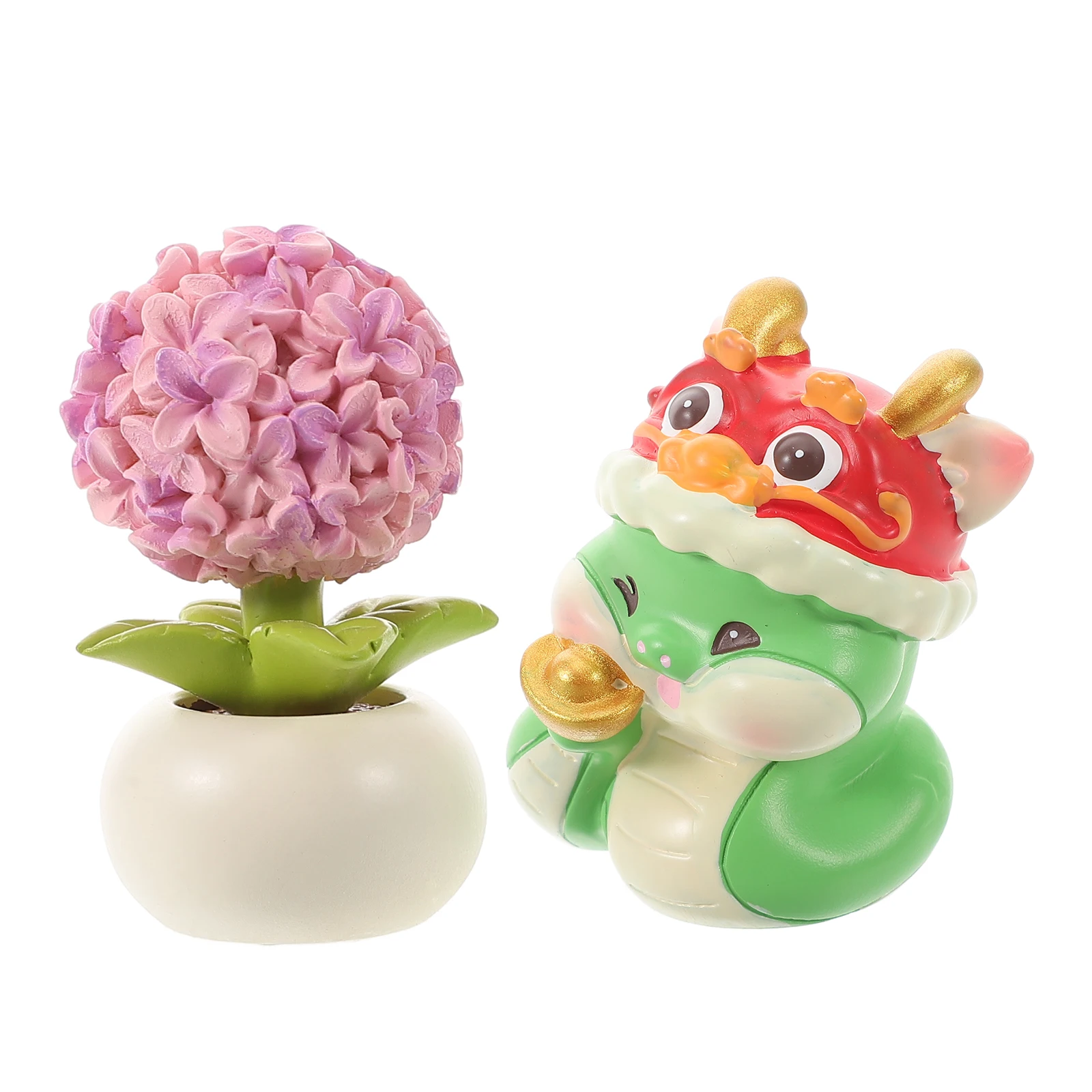 

2 Pcs Car Decorations Interior Flower Animal Chinese New Year Snake Sculpture Dashboard Resin Plant Figure