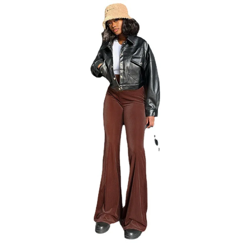 Cross-border New Solid Color Velvet Rubber Band High Waist and Thin Casual Micro-pull Pants Women's Fashion Trousers Cw92378