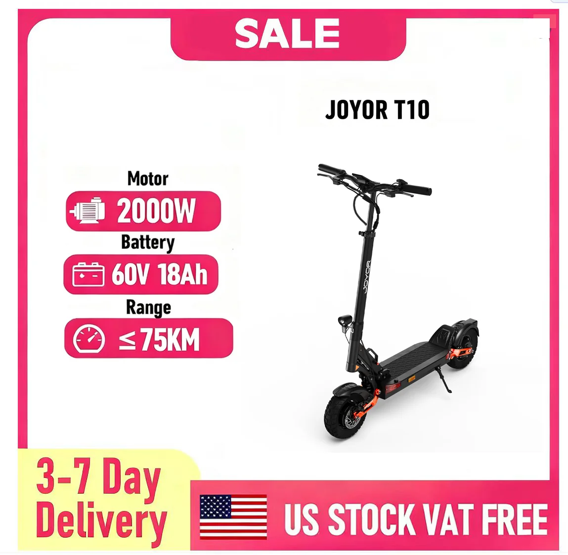 JOYOR T10 10-дюймовый внедорожный электрический скутер 2*1000 Вт с двумя двигателями, 60 В, 18 Ач, аккумулятор