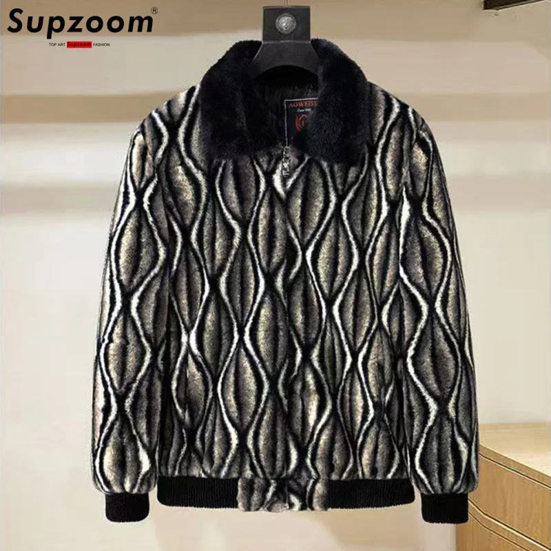 

Supzoom New Arrival Top Fashion Double-Sided Winter Warm Flowing Gold Mink Imitation Fur Zipper Men's Stand-Up Collar Jacket