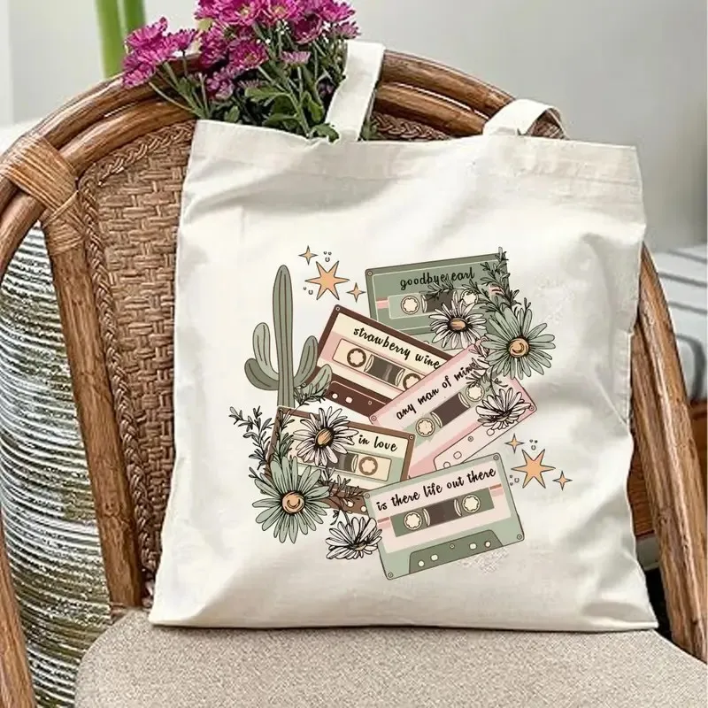 Bolso de mano para festival de música Nashville Musie City con guitarra y paisaje urbano, bolso de hombro para fiestas de picnic al aire libre, compras de viaje