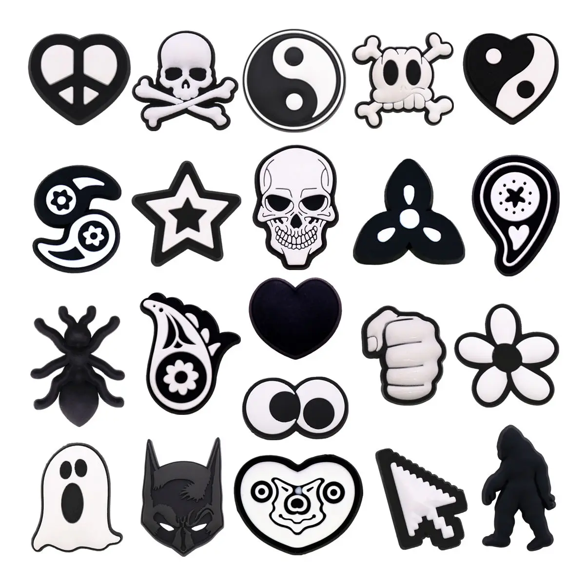 

1pcs Original Black & White Tone PVC Shoe Charms Decorations Death Ghost Skull Taichi Shoe Upper Buckle Accessories Friend Gifts