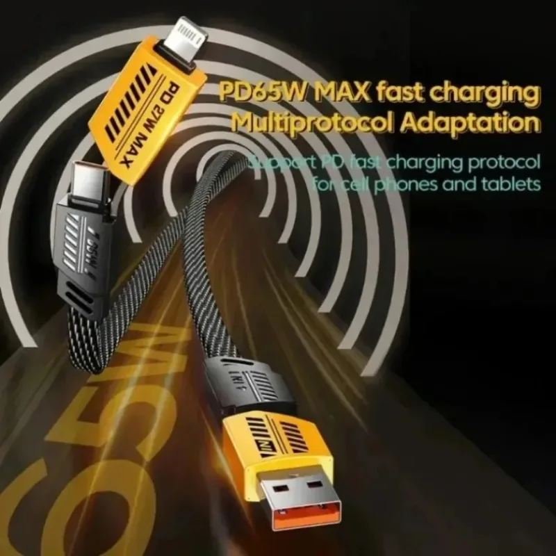 4-in-1 Multi Head 65W PD Fast Charging Braided Cable USB To Lightning Type C Micro For All Cell Phones Data Transfer Home Travel
