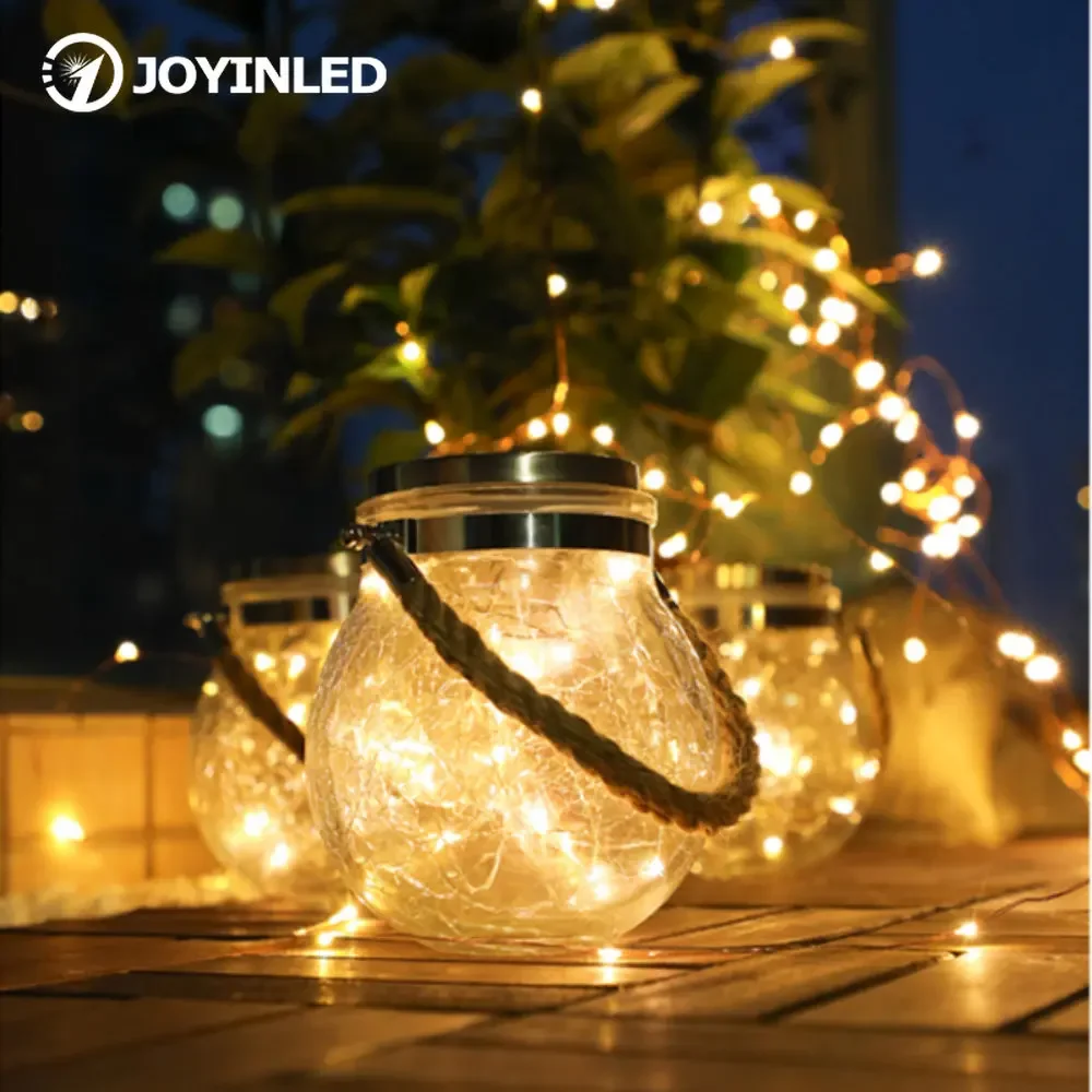 Crackle Glass Globe LED Waterproof Hanging Solar Lights Jar Light for Patio Yard Fence Post Deck Garden Decor Outdoor