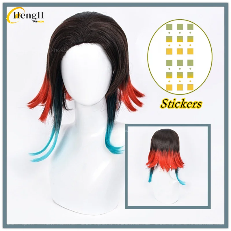 Disponibile Anime Enmu Capelli sintetici Unisex 40 cm Colore misto Cosplay Parrucca anime e adesivi Capelli resistenti al calore Parrucche di Halloween