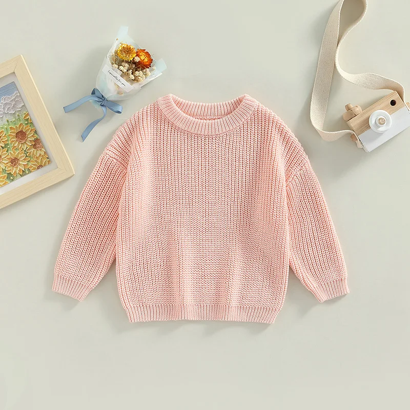 Autumn Winter Baby Kids Boys Girls Long Sleeve Solid Color Knit Sweater Baby Kids Boys Girls Pullover Sweaters Jumper Clothes