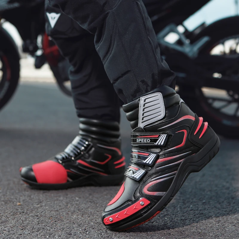 

Men Leather Motos Breathable Anti Slip Wear-resistant Riders Boots Motorbike Racing Ankle Length Shoes New Motorcycle Boots
