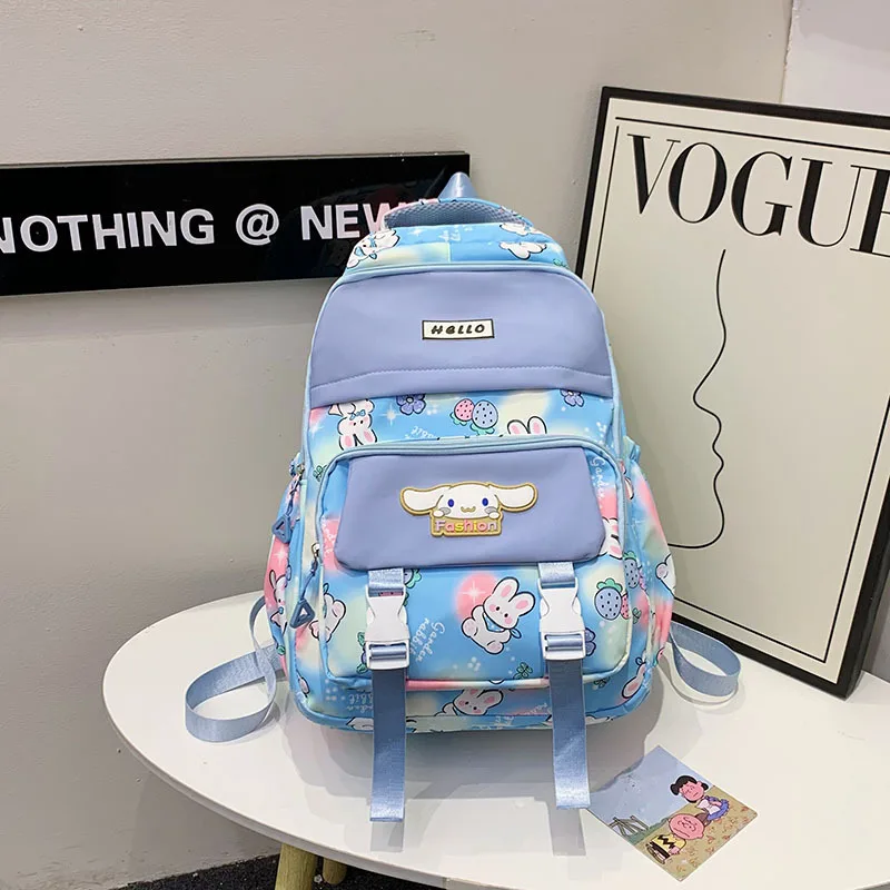 Sanrio Cinnamoroll Multiple Pockets Backpack, Cartoon Anime Pattern Schoolbag, Aesthetic Preppy Travel Bookbag