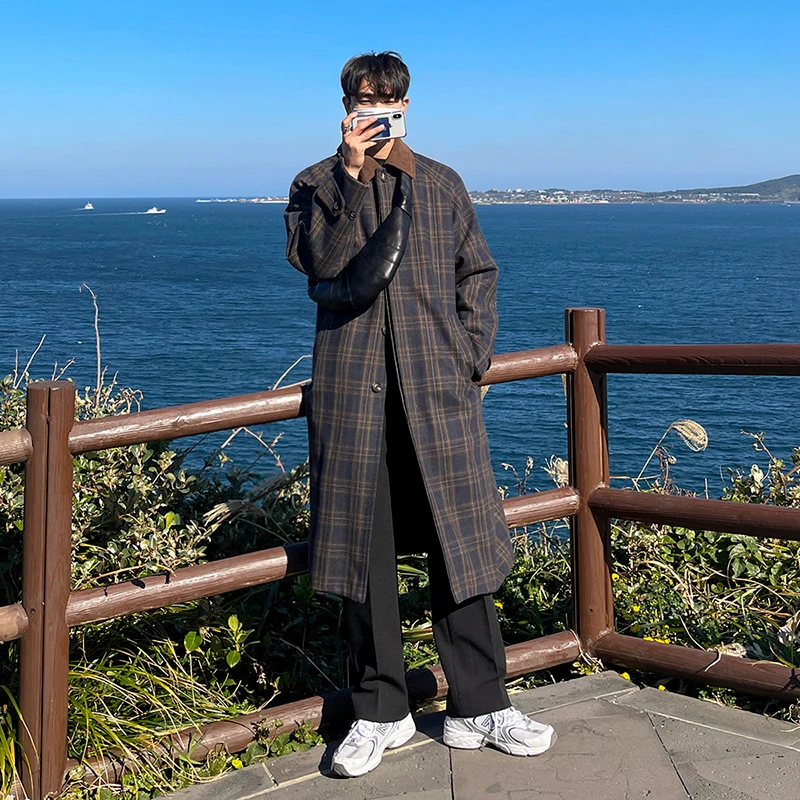 

Autumn and Winter Extra Long Oversized Thick Warm Soft Wool & Blends Plaid Coat Men Single Breasted Korean Fashion 2023 Q27