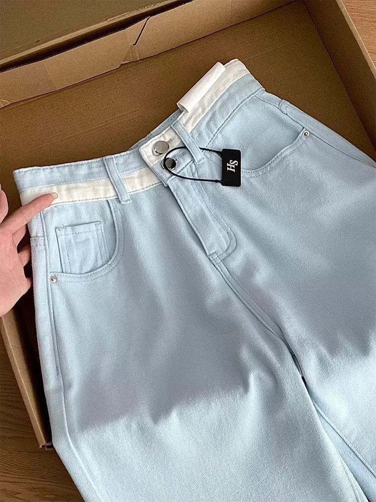 Loose High Waist Straight Leg Jeans Women's Slim Fit Blue Denim Pants Tapered Wide Leg Jeans for Pear aped plus Size