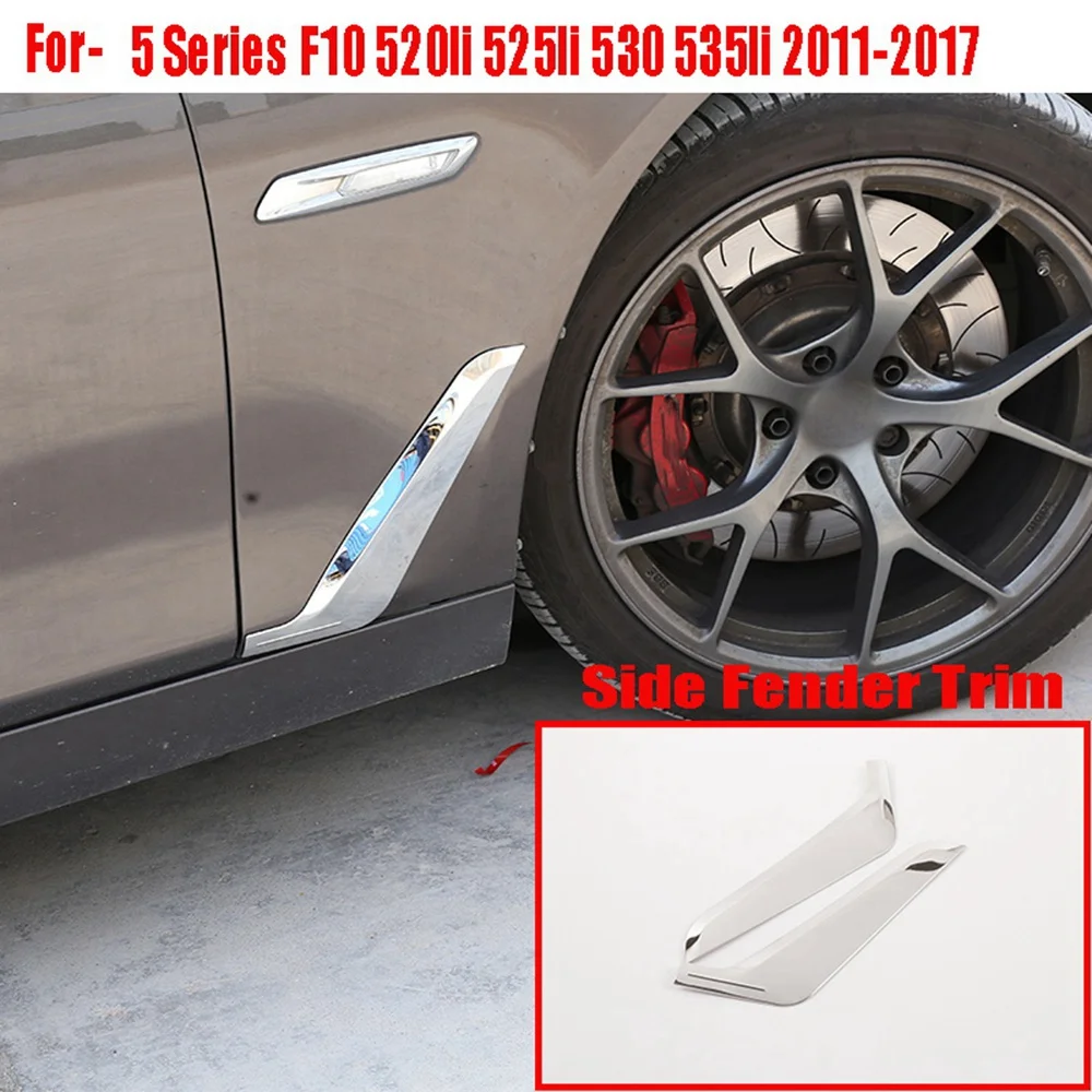 1Pair Chrome Stainless Steel Car Side Fender Trim Accessories for-BMW 5 Series F10 520Li 525Li 530 535Li 2011-2017