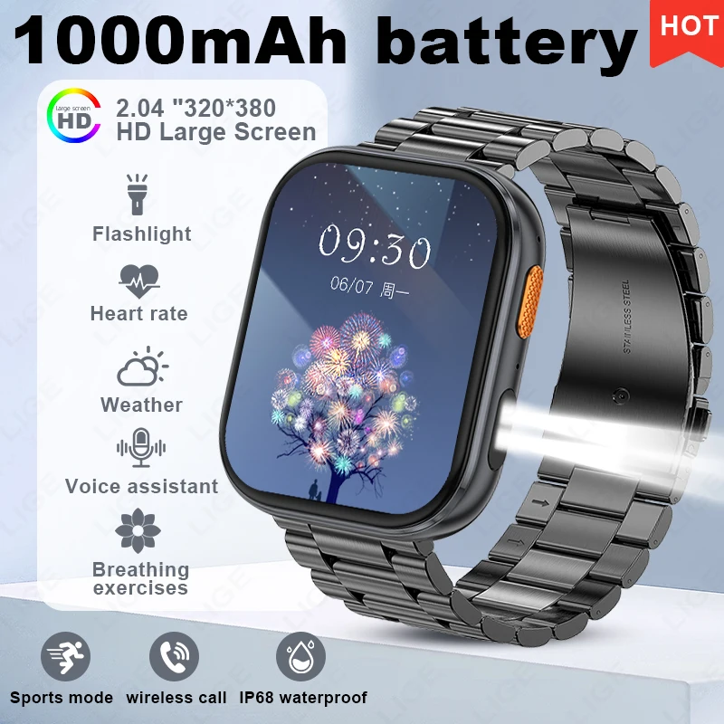 

LIGE New 2.04-inch Ultra Smart Watch Men Women 1000mAh High Capacity Battery Outdoor Sports Fitness Health Monitoring Smartwatch