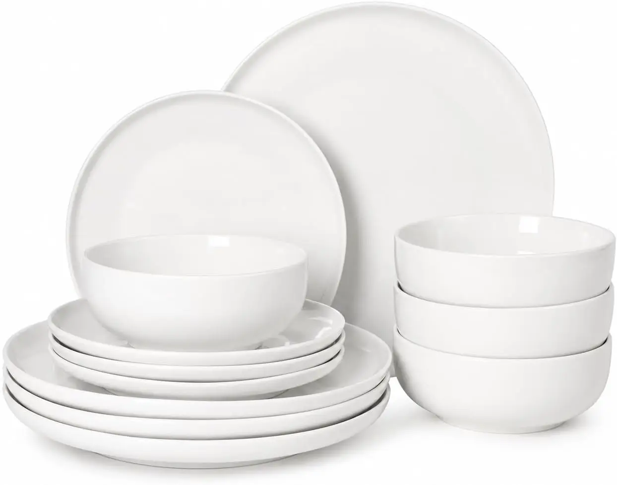 

12-Piece Porcelain Dinnerware Set – 4 Dinner Plates, 4 Salad Plates & 4 Bowls, Microwave & Dishwasher Safe, Classic White