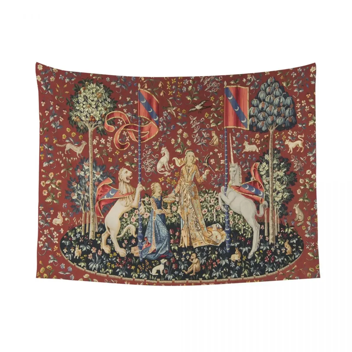 The Lady And The Unicorn Taste Tapestry Hippie Fabric Wall Hanging Medieval Renaissance Room Decor Table Cover Wall Blanket