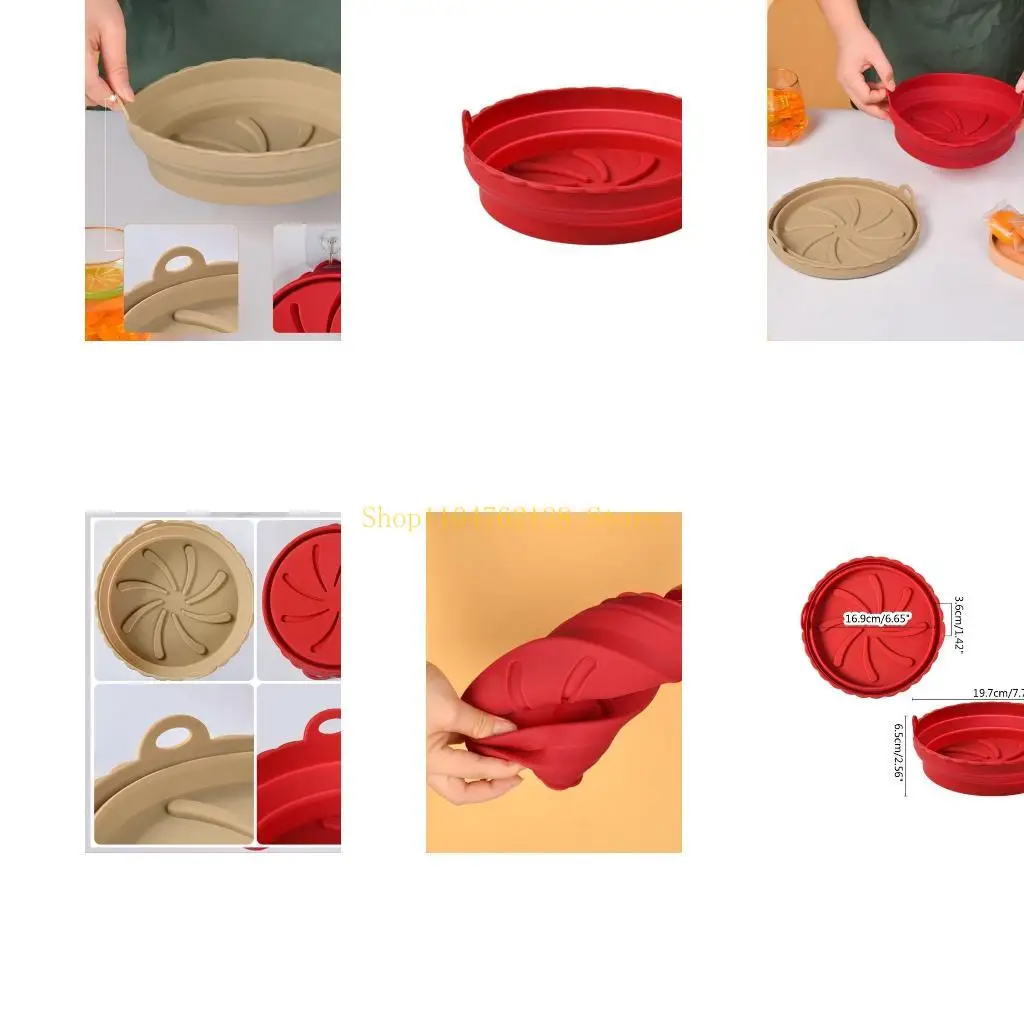 Air Fryer Baking Tray Silicone Pot Reusable Thin Round Home Kitchen Pizza Mat With Handles Non Grill Accessories best sale