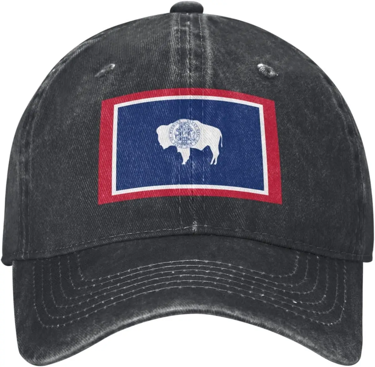 Wyoming State Flag Bison Baseball Cap Washed Cotton Adjustable Vintage Cowboy Hat for Adults
