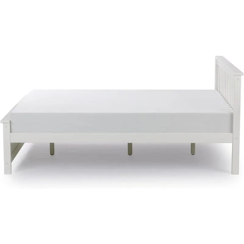 Estructura de cama tamaño queen de madera olid, cama con plataforma y cabecera, color blanco