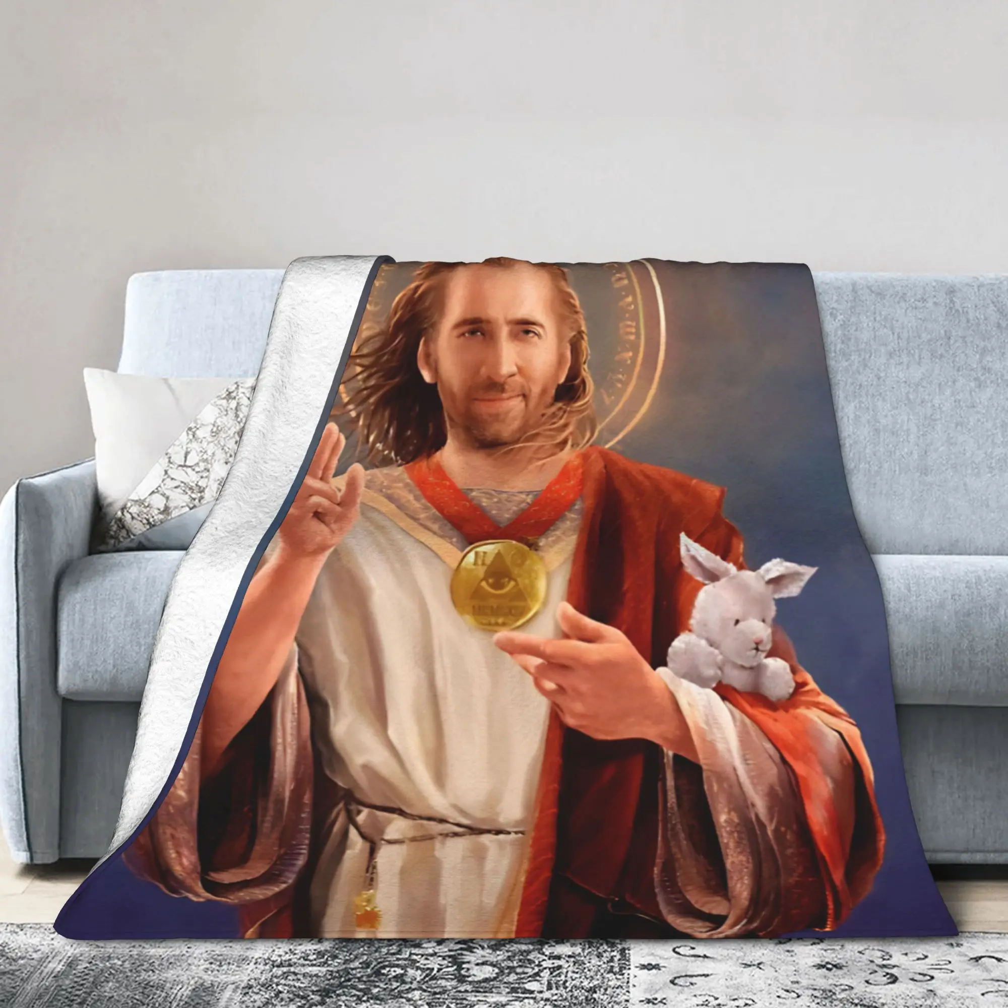 Nicolas Cage Saint Jesus  Blankets Coral Fleece Plush  Soft Throw Blankets for Car Sofa Couch Bed Rug