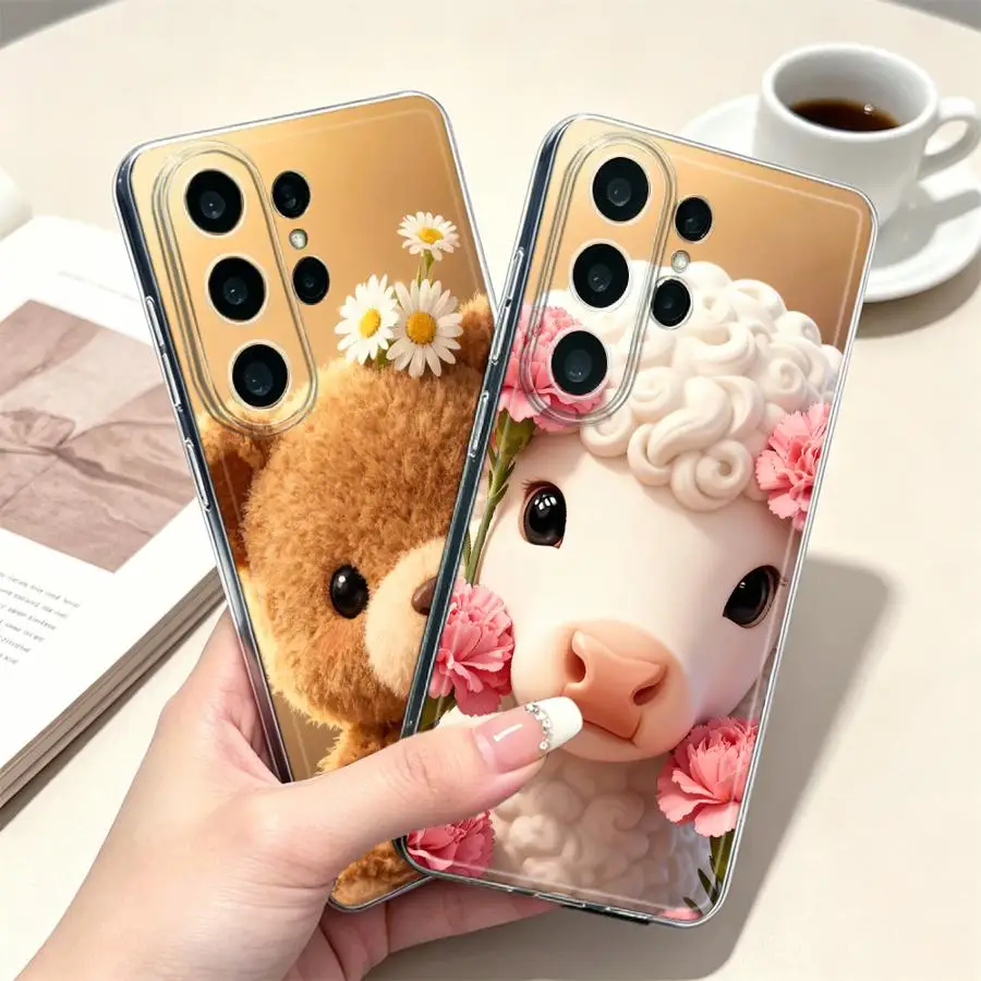 Bear Daisy Case for Samsung Galaxy S26 S25 Edge S20 Plus S24 S23 Ultra Note 20 Ultra 10 S21 S22 FE Phone Cover