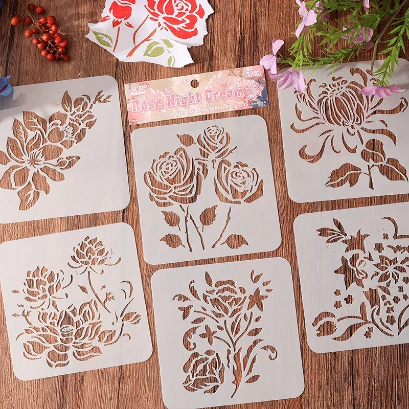 Plantilla Hueca Flower Whisper para Manualidades DIY, Diseño Floral de Rosas, Ayuda para Pintura y Dibujo, Suministro de Arte Transfronterizo para Diario Creativo