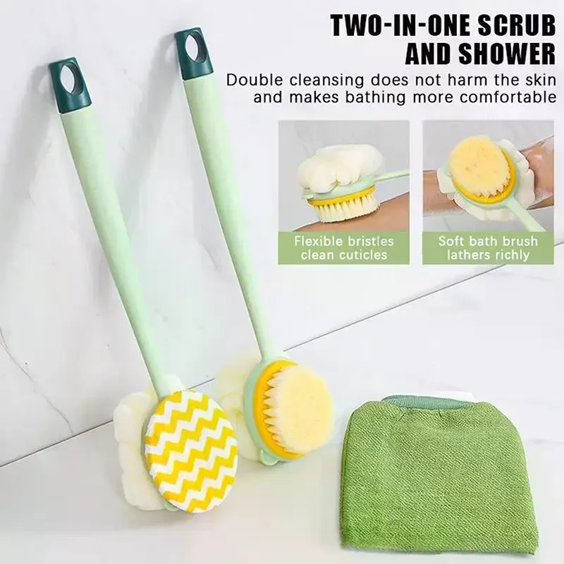 Double Sided Scrubbing Tool Bath Brush Long Handle Soft Fur Bath Brush Detachable Scrubbing Towel Strong Back Rubbing