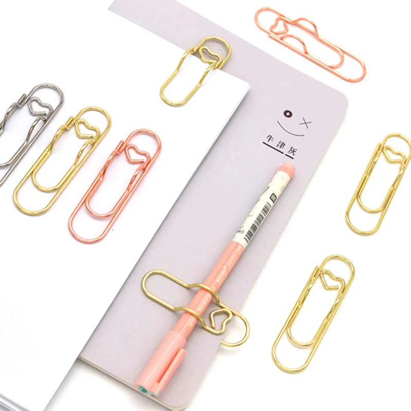 Paper Clips Metal Pen Holder Clip School Bookmarks Photo Memo Ticket Clip Stationery Office School Supplies 15Pcs