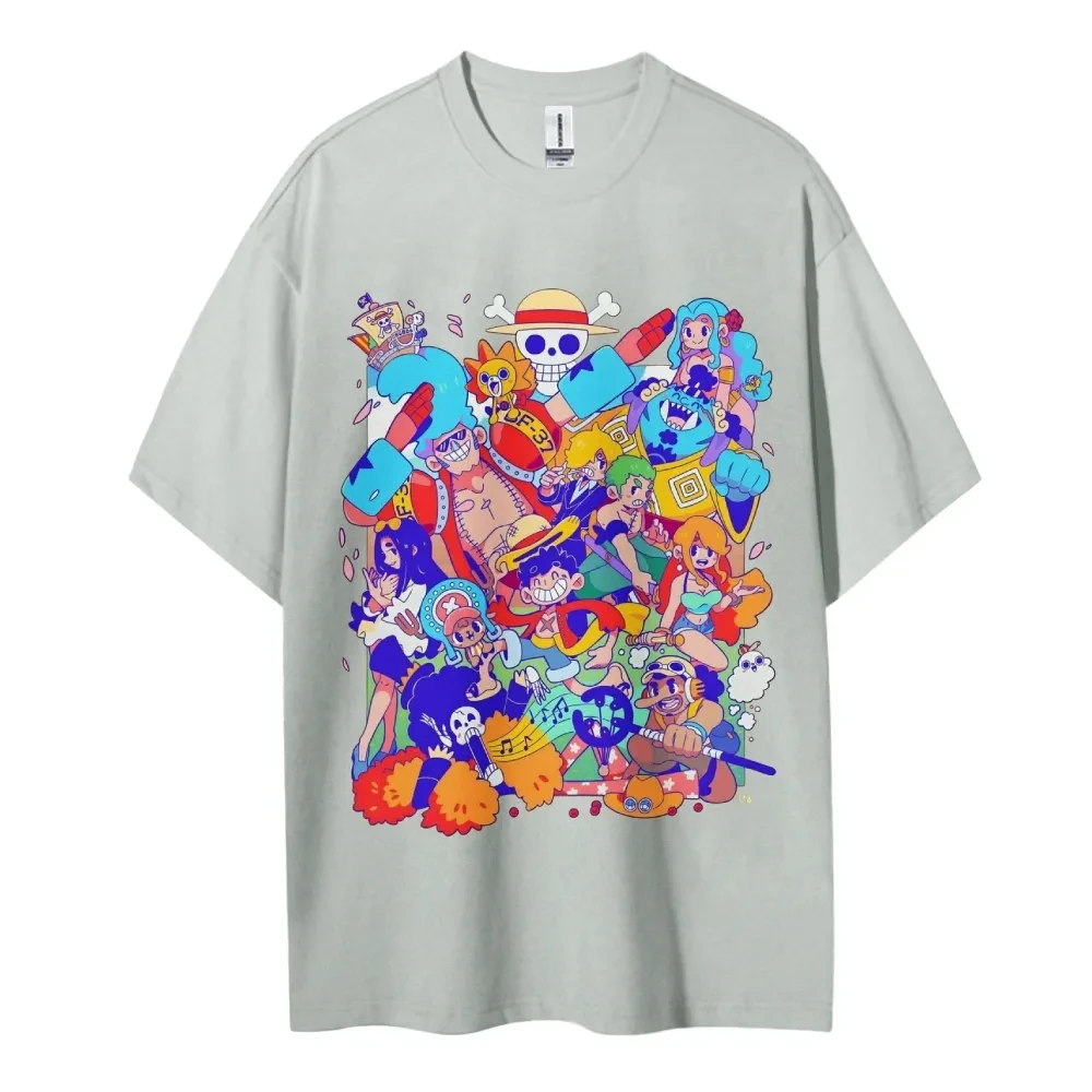 One Piece Men's and Women's 2026 Summer New Anime Harajuku Printed American Trendy Casual Parent Child Short Sleeve Top