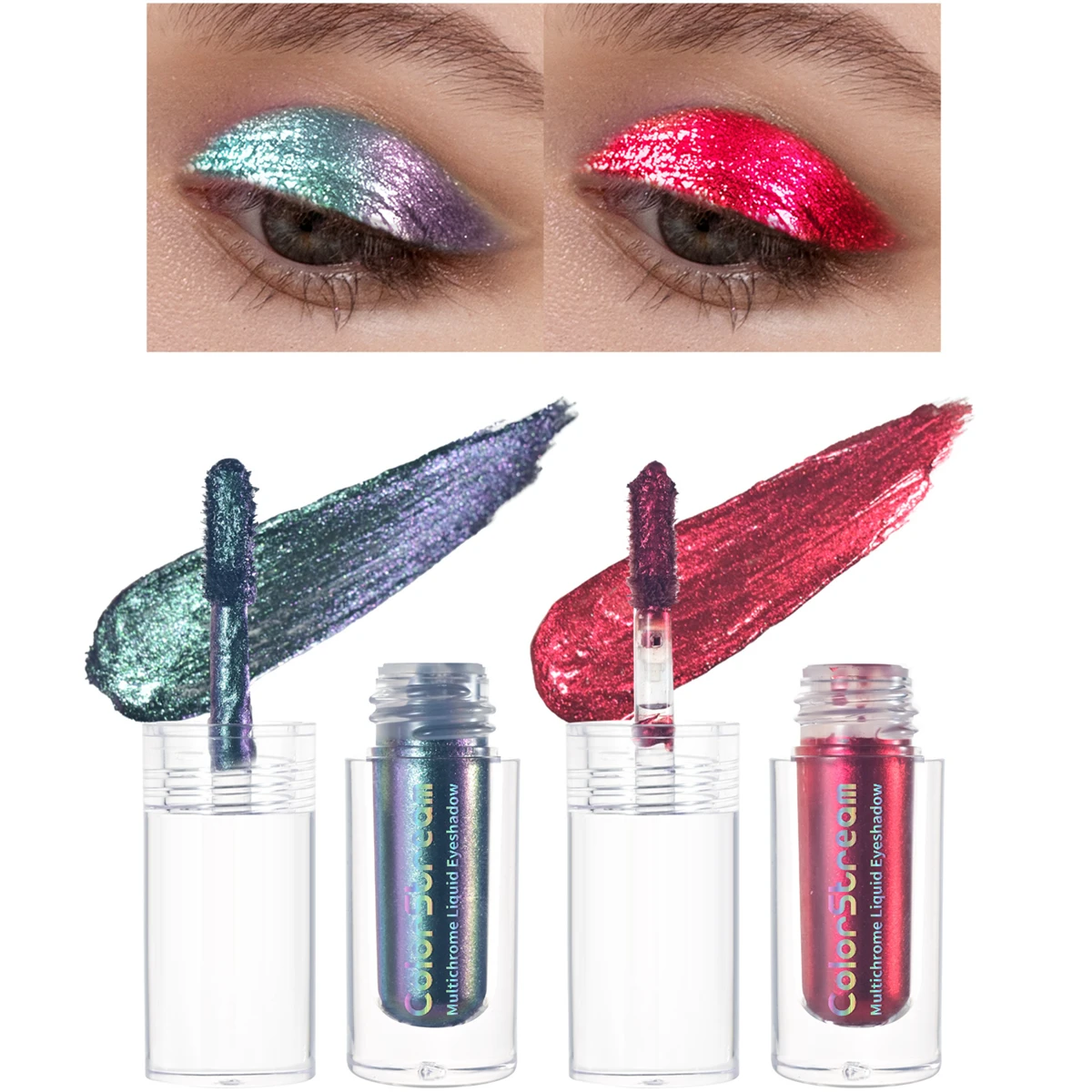 CHARMACY 2pcs/set Multichrome Eyeshadow Liquid 1.5ml Waterproof Longstay Glitter Eye Shadow High Gloss Christmas Holiday Makeup