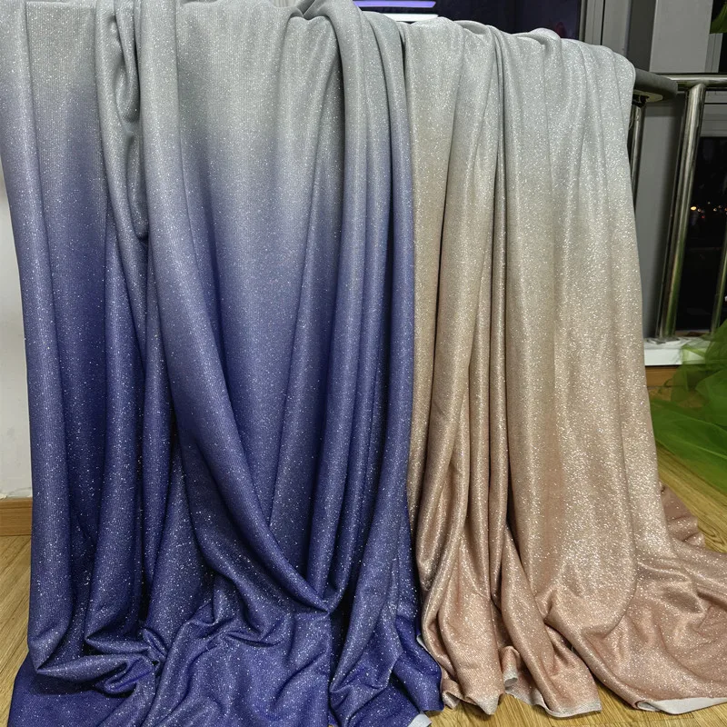 

Royal Blue Gradient Glitter Stretch Fabric Sparkling Silver Powder Material For Designer Gowns Wedding Backdrop Stage Decoration