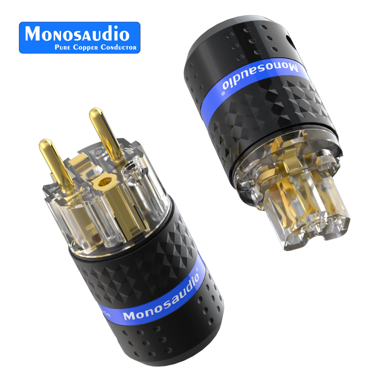 โมโนเสียดิโอ E103G/F103G ชูโก้ปลั๊กไฟขั้วต่อชุบทอง 99.998% ทองแดงบริสุทธิ์ IEC หญิงสายไฟ AC สายไฟ