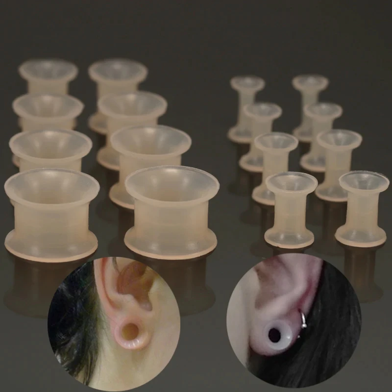 2Pcs Flesh Color Flexible Silicone Ear Plugs Tunnels Ear Piercings Earlets Ear Stretchers Expander Ear Dilations Body Jewelry