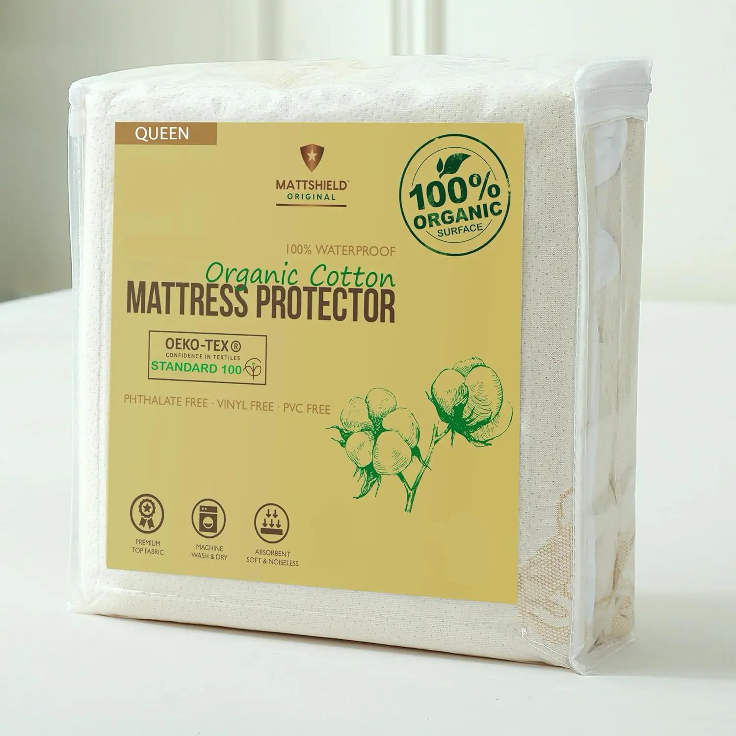 

Deluxe Waterproof Organic Mattr Protector Queen - Certified Organic Cotton Breathable Mattr Pad Cover - New 280 Gsm Comfort -