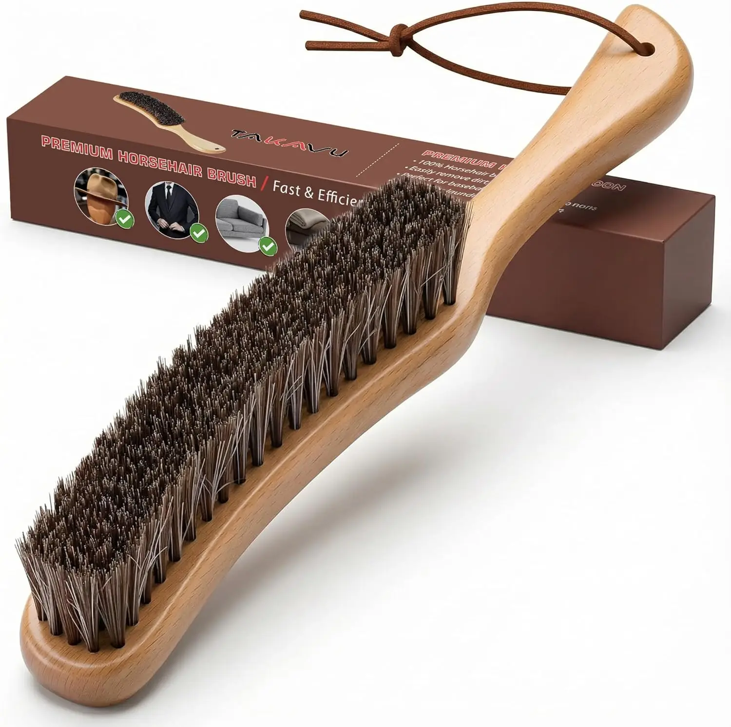 

Lint Brush for Clothes with Soft Horse Hair Bristle, Beech Wood Handle, Lint Remover for Hats, Suits, Cashmere, Wool, Velvet