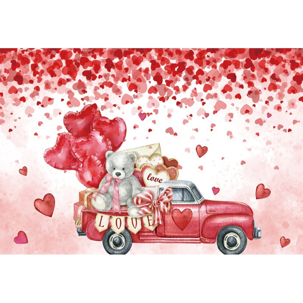 Romantic Valentines Day Couple Backdrop Love Posters Red Heart Bear Balloons Portrait Wedding Backgrounds Gifts Photozone Banner