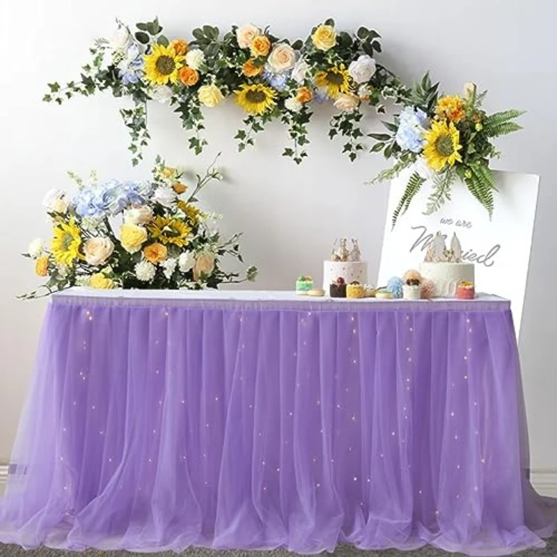 Falda de mesa de tul de alta gama, cubierta de mesa de malla con borde dorado, decoración de fiesta de año nuevo y boda, suministros de hotel