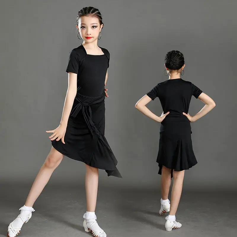 Latin dance costume short sleeved girls split skirt dance competition children's performance costume Latin two-piece set