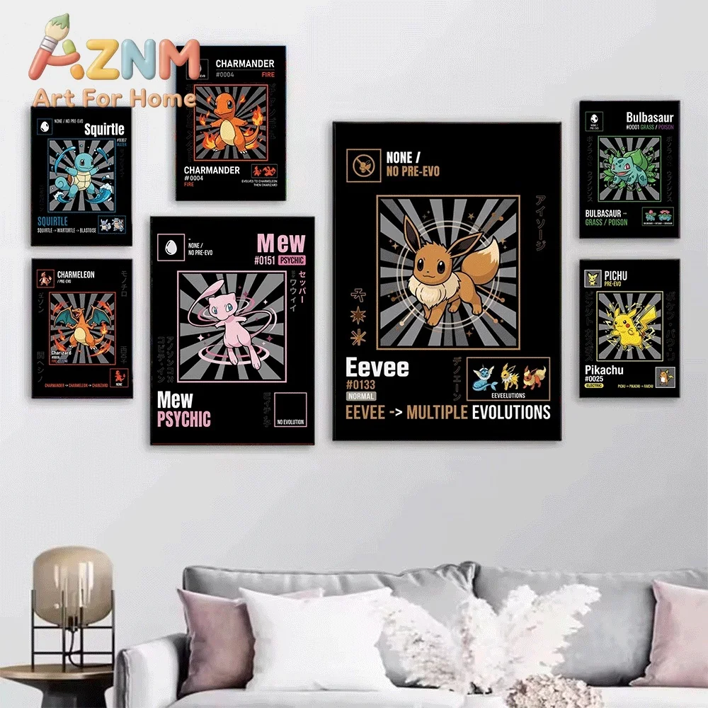 Retro Gengar Pokemon Canvas Wall Art No Frame Evolution Anime Character Print Poster for Kids Bedroom Nursery Living Room Home