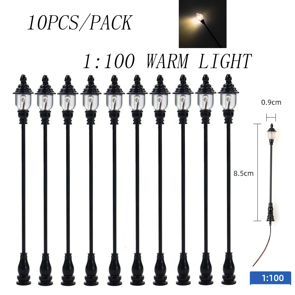 SANMERSEN 10 stücke Maßstab 1:87/150 Warm Weiß Modell Straßenlaternen Layout Laternenpfahl Eisenbahn Zug Garten Spielplatz Landschaft Led Lampe Beleuchtung 6